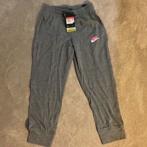 Nike Kids Gray Sweatpants with Pink Logo